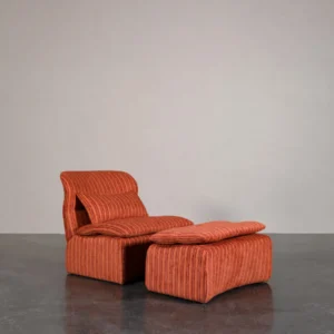 Leisure Lounge Chair with Ottoman in Orange Corduroy — front view