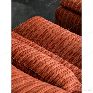 Leisure Lounge Chair with Ottoman in Orange Corduroy — in a room setting