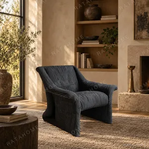 Leisure Wandering Lounge Chair in Pleated Charcoal Fabric — in a room setting