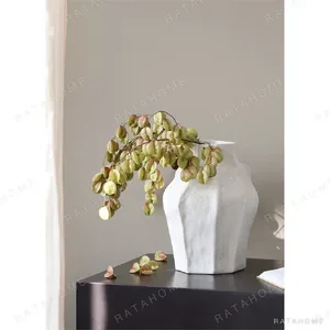 Geometric Faceted Sand Ceramic Vase in slate — in a room setting