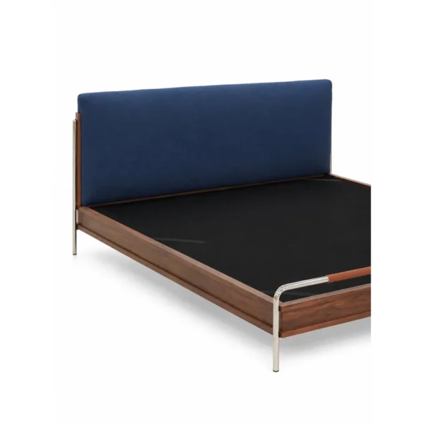 Leon Ash and Metal Bed with Linen Headboard in blue — in a room setting