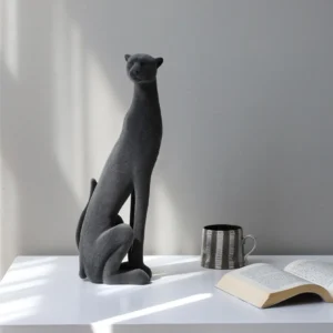 Seated Leopard Sculpture in Grey Flocked Resin, Three Poses — front view