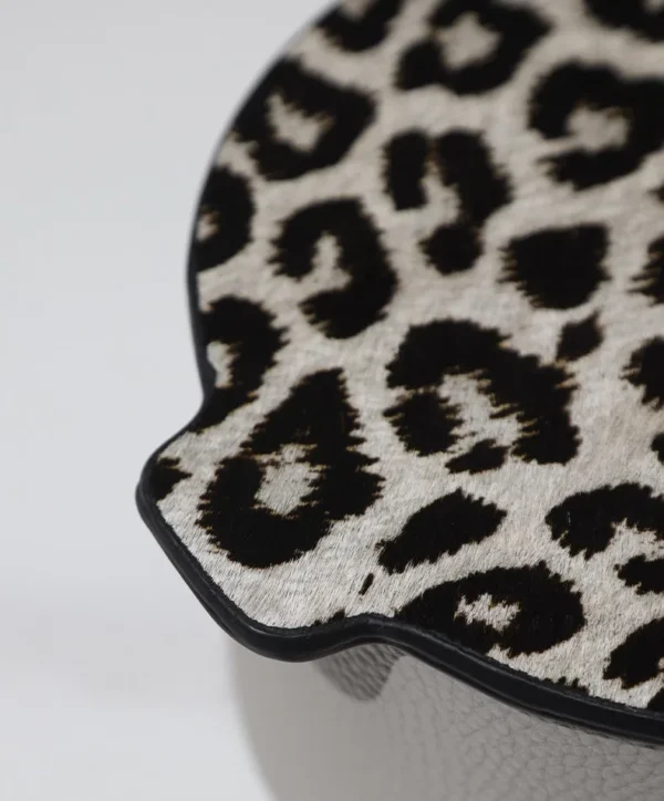 Leopard Print Leather Desk Tray and Storage Box in slate — in a room setting