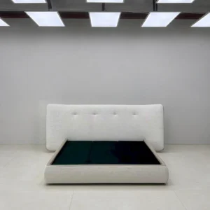 Levo Wide-Headboard Low Bed in oatmeal — front view