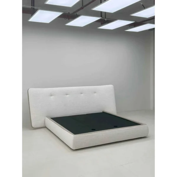 Levo Wide-Headboard Low Bed in oatmeal — in a room setting