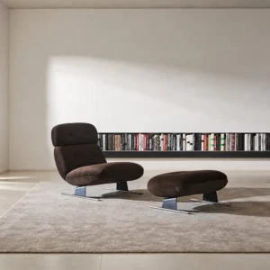 Libra Neck-Support Lounge Chair with Ottoman in Brown Velvet — front view