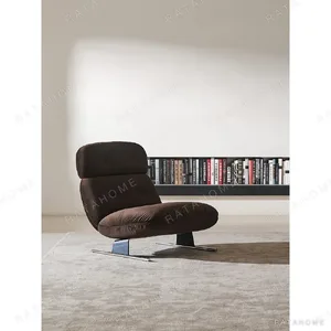 Libra Neck-Support Lounge Chair with Ottoman in Brown Velvet — in a room setting