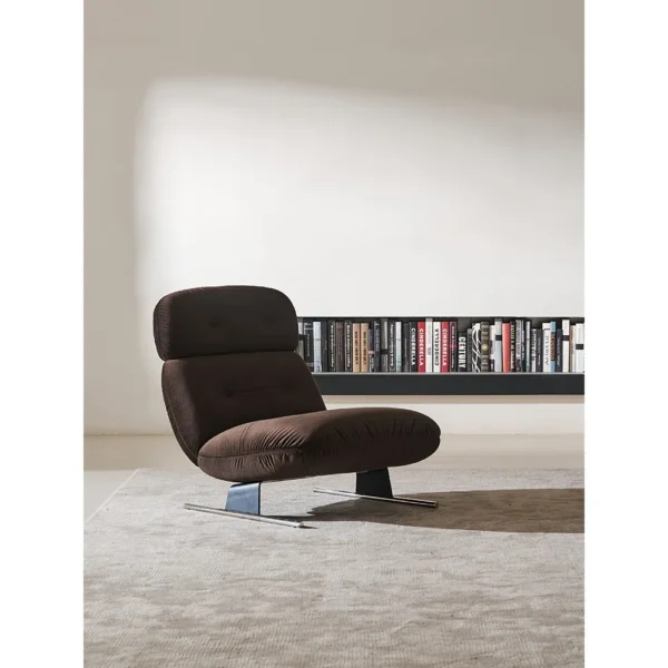Libra Neck-Support Lounge Chair with Ottoman in Brown Velvet — in a room setting