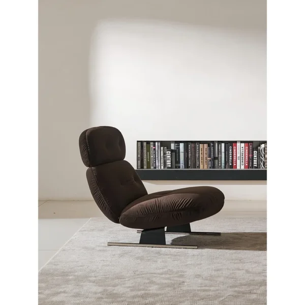 Libra Neck-Support Lounge Chair with Ottoman in Brown Velvet — in a room setting