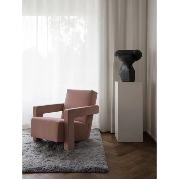 Bentwood Shell Swivel Lounge Chair in Cream Fabric, 96 cm — in a room setting