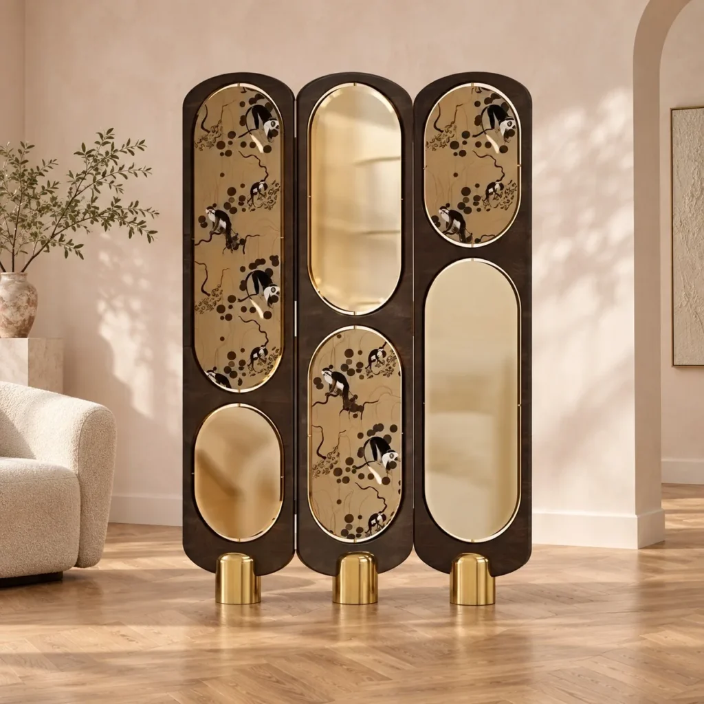 Light French Three-Panel Screen in black — front view