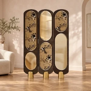 Light French Three-Panel Screen in black — front view