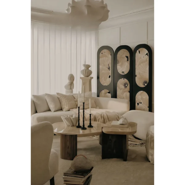 Light French Three-Panel Screen in black — in a room setting