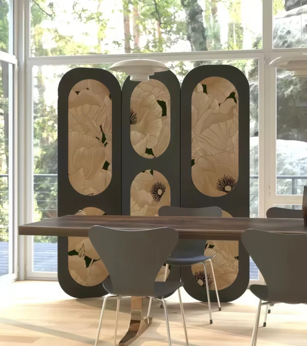 Light French Three-Panel Screen in black — in a room setting