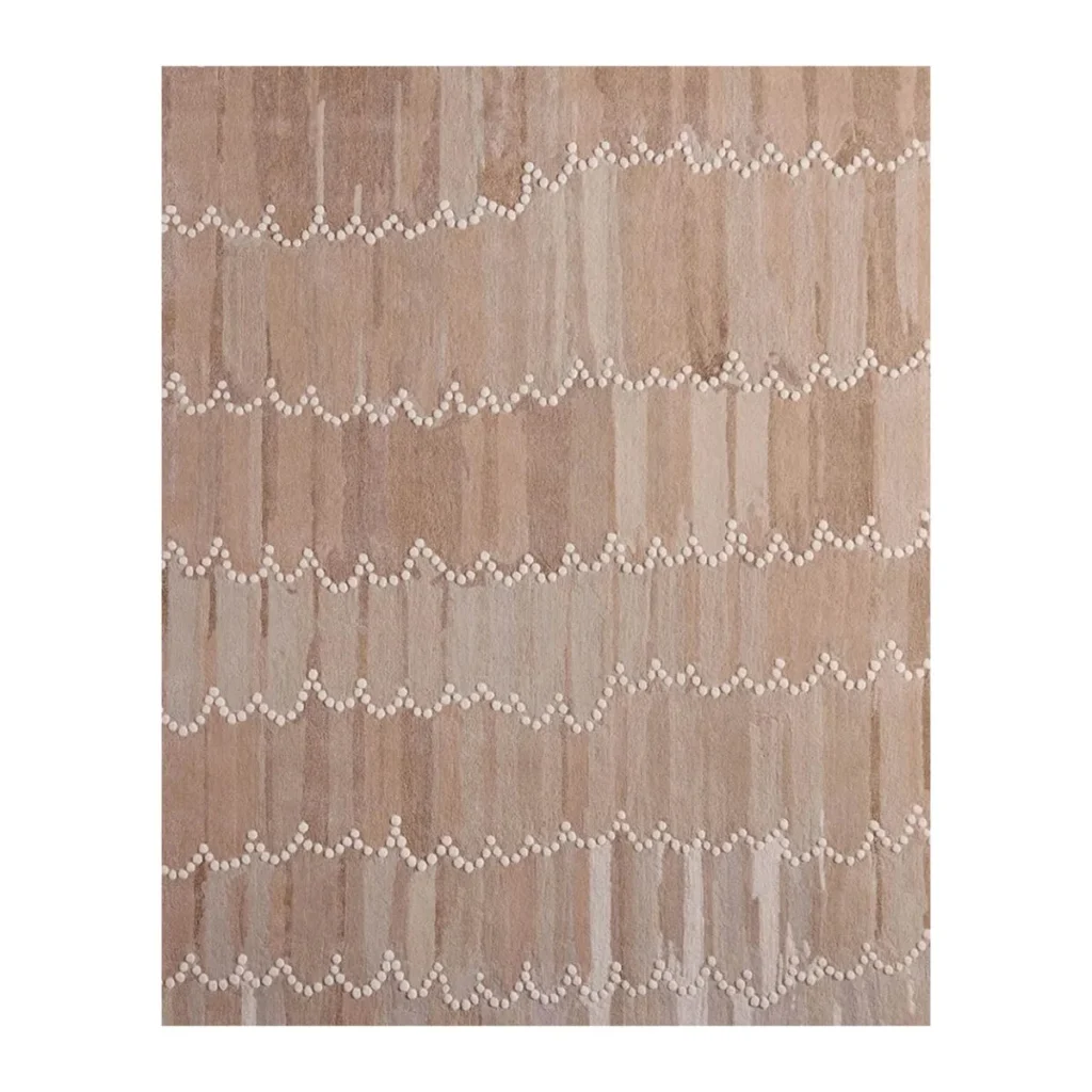 Light Khaki Wave Pattern Rug with Beaded Lines in sand — front view