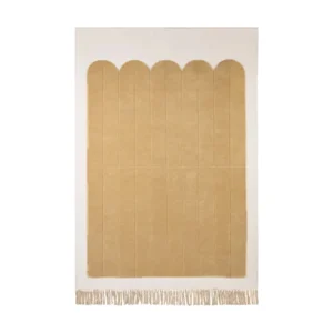 Light Yellow Arch Stripe Rug with Fringe in mustard — front view