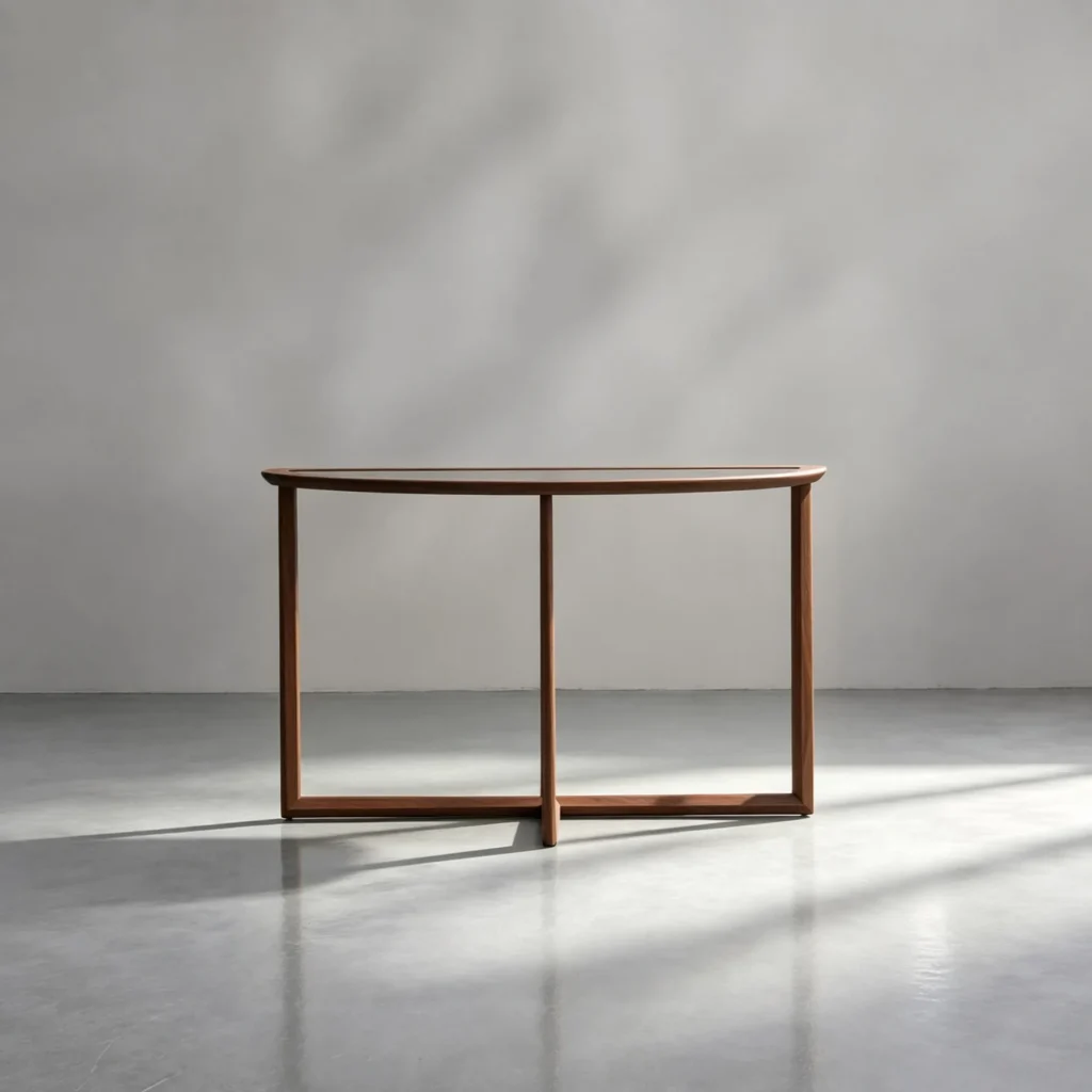Walnut Console with Glass Top and Rounded Ends, 120 cm in walnut — front view