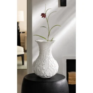 Lily of the Valley Relief White Ceramic Vase in ivory — in a room setting