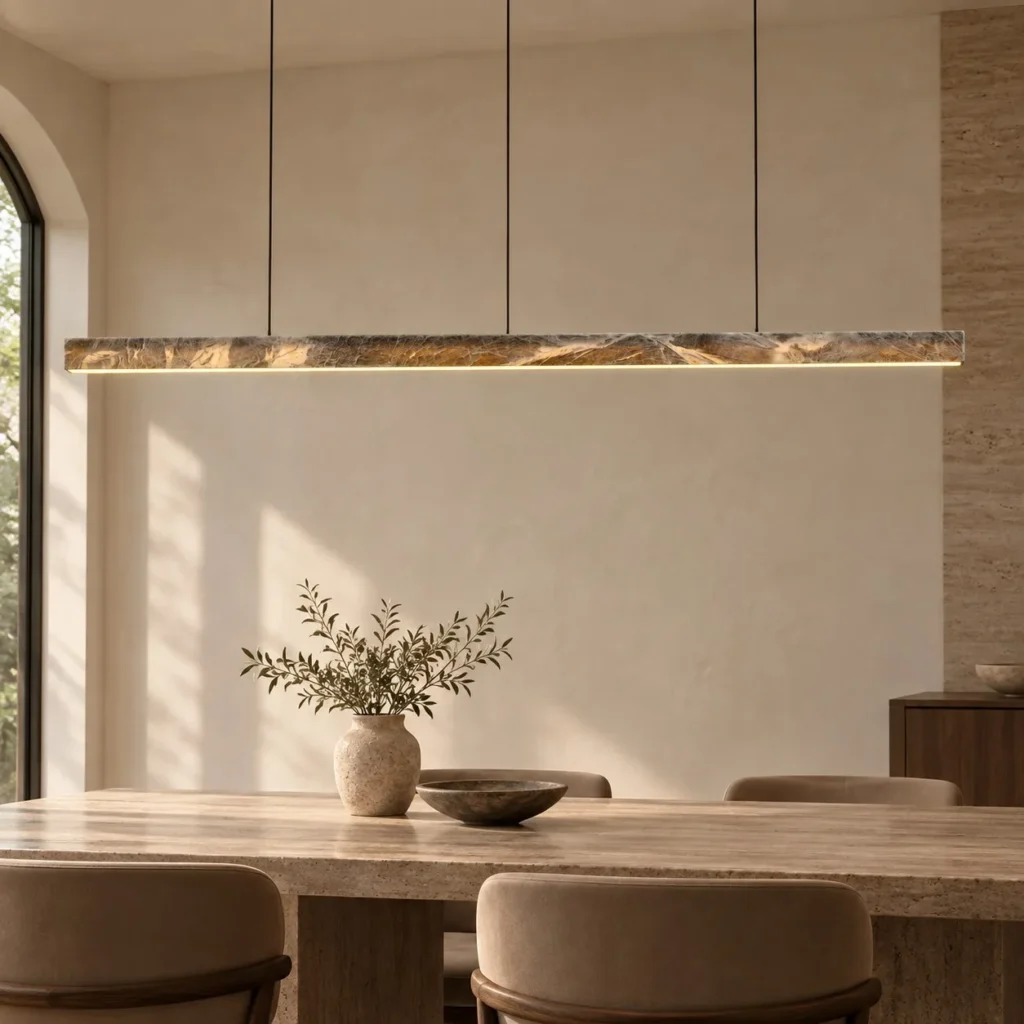 Linear Alabaster-Effect Slab Pendant Light, 120 or 160 cm in sand — front view
