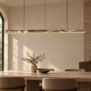 Linear Alabaster-Effect Slab Pendant Light, 120 or 160 cm in sand — front view