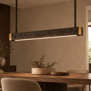 Linear Black Lava Stone Pendant Light in black — front view