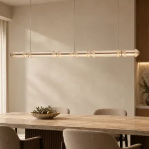 Linear Clear Bamboo Joint Glass Pendant Light, 120 or 160 cm in ivory — front view