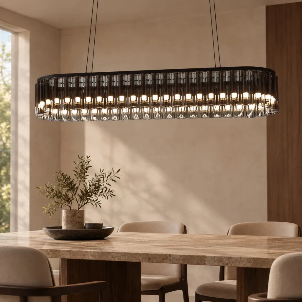 Linear Clear Vertical Tube Chandelier, 120 cm in silver — front view