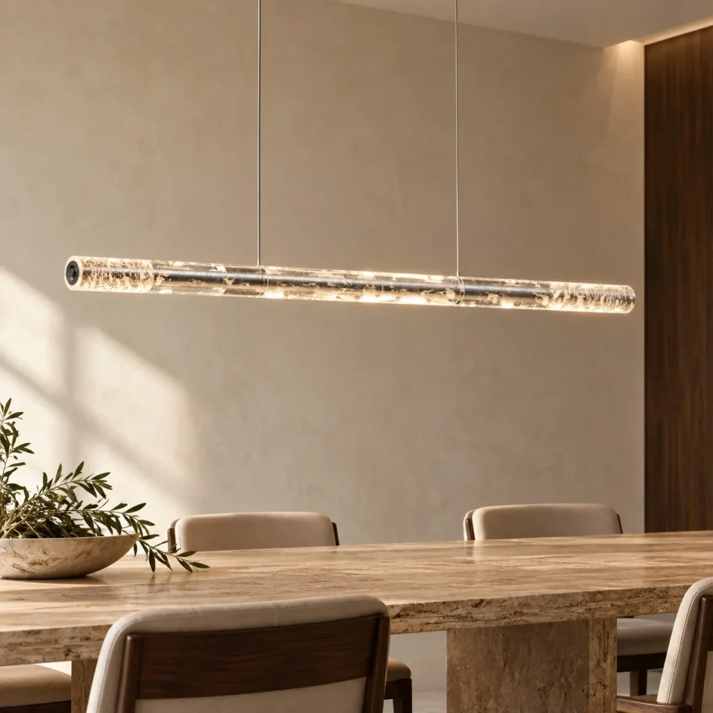 Linear Cloud Crystal Tube Pendant Light, 120 or 160 cm in ivory — front view