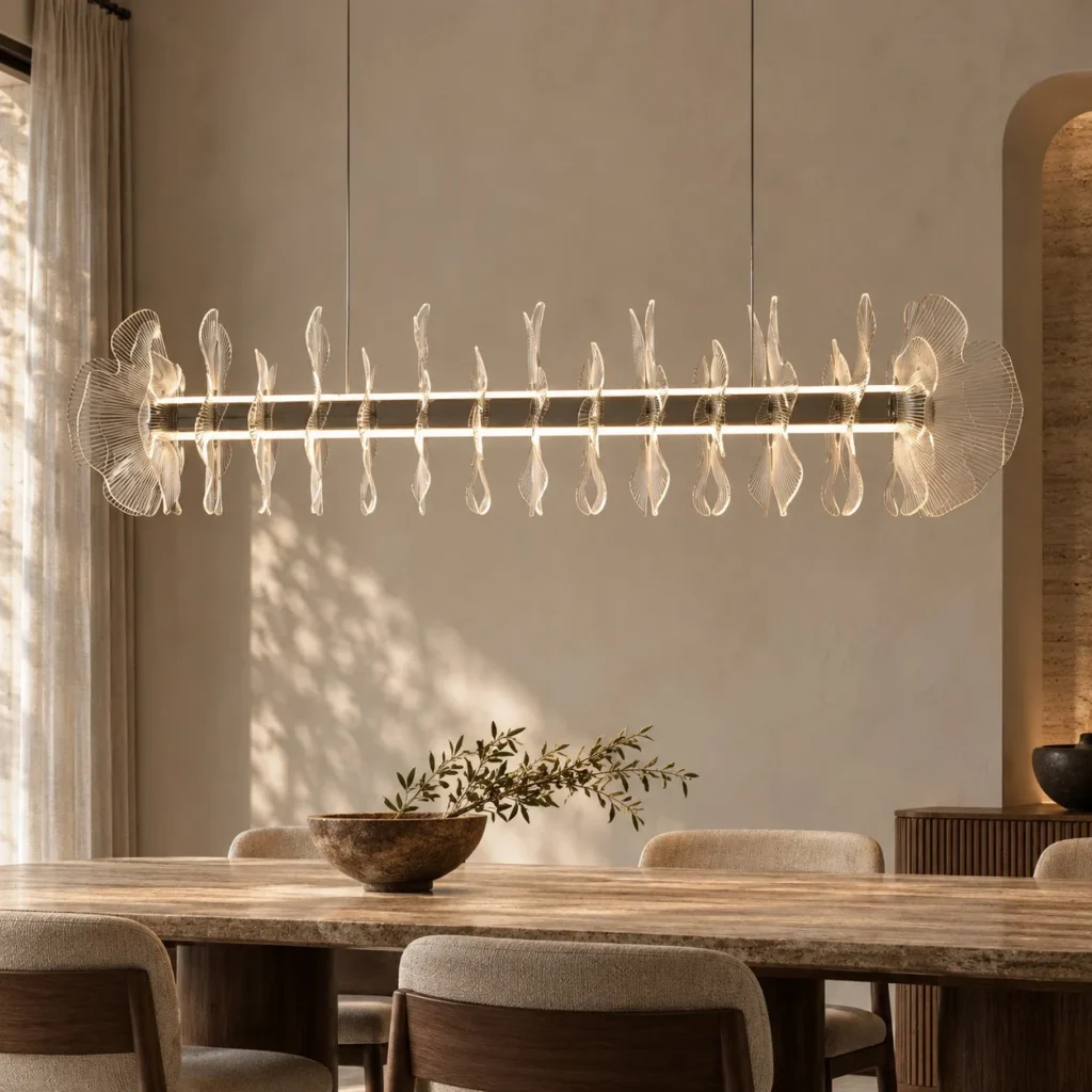 Linear Crystal Petal Pendant Light, 110 cm in silver — front view