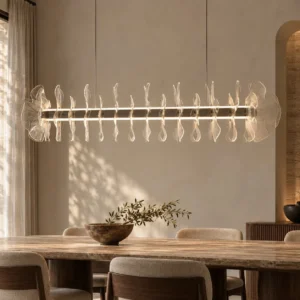 Linear Crystal Petal Pendant Light, 110 cm in silver — front view