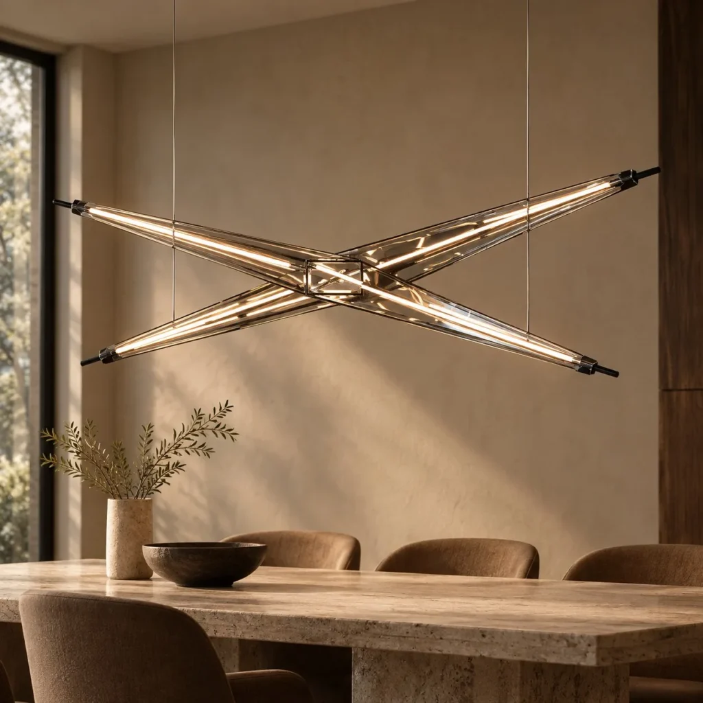 Linear Prism Frame Cross Pendant Light, 88 or 128 cm in silver — front view