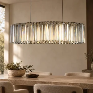 Linear Rectangular Crystal Rod Chandelier, 110 cm in silver — front view