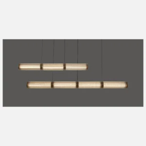 Linear Ribbed Glass Column Pendant Light, 120 or 160 cm in ivory — in a room setting