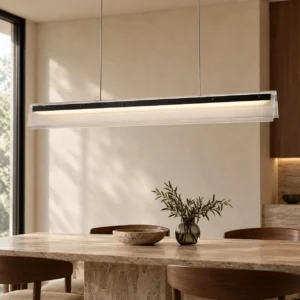Linear Ribbed Glass Bar Pendant Light, 120 cm in ivory — front view