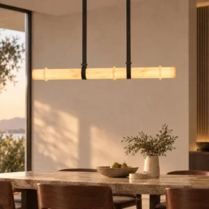 Linear Stone-Pattern Bamboo Joint Pendant Light, 120 or 160 in ivory — front view