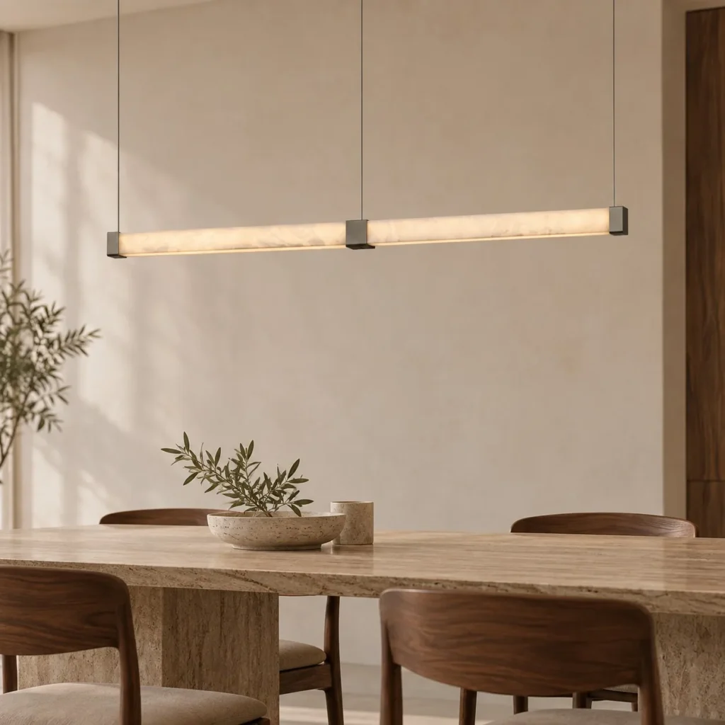 Linear Stone-Pattern Column Pendant Light, 120 or 150 cm in ivory — front view