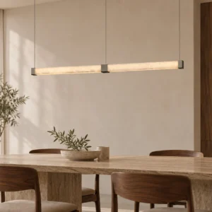 Linear Stone-Pattern Column Pendant Light, 120 or 150 cm in ivory — front view