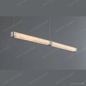 Linear Stone-Pattern Column Pendant Light, 120 or 150 cm in ivory — in a room setting