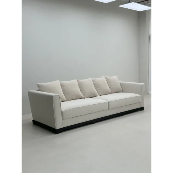 Little Frog Old-Money Sofa in Cream Fabric on Red Oak Base — in a room setting