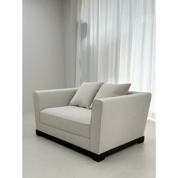 Little Frog Old-Money Sofa in Cream Fabric on Red Oak Base — in a room setting