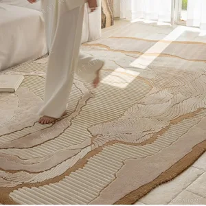 Irregular Stone Contour Rug in Cream and Tan — in a room setting