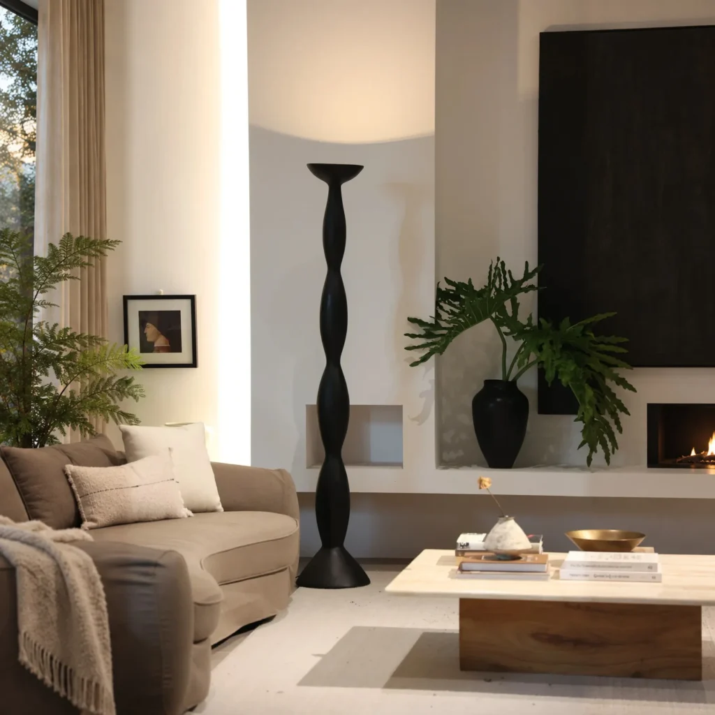 Twisted Black Column Floor Lamp with Uplight in black — front view