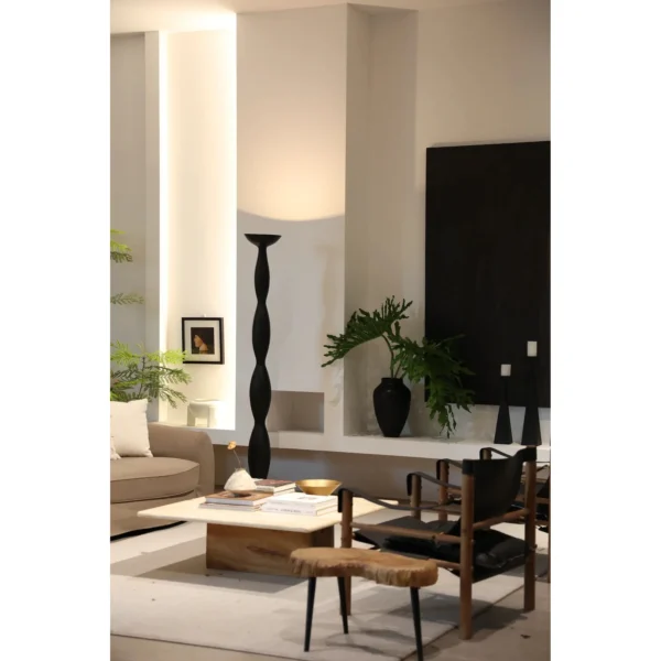 Twisted Black Column Floor Lamp with Uplight in black — in a room setting