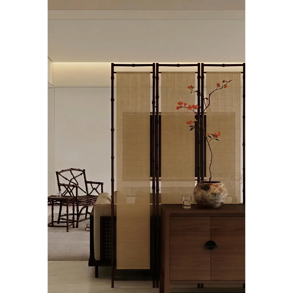 Translucent Bamboo Three-Panel Room Screen in natural oak — front view