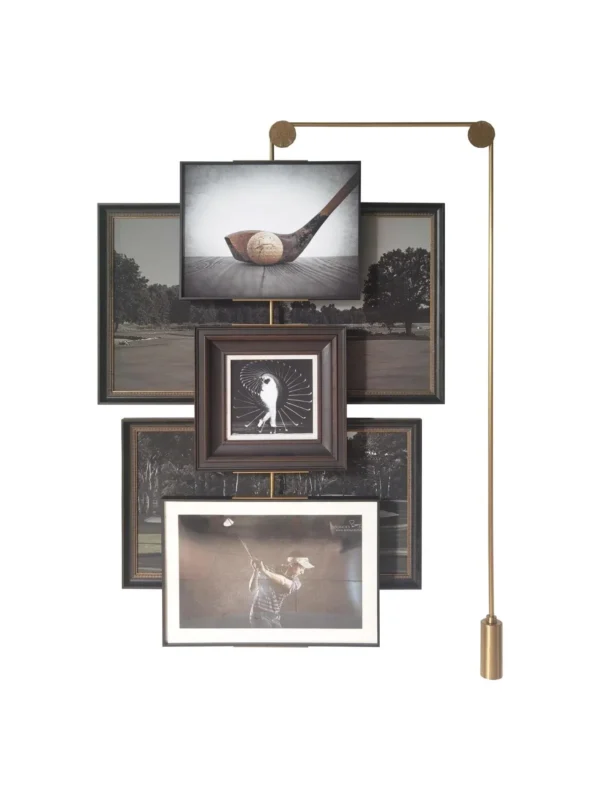 Gallery Wall Art Set of 4 on Brass Hanging Rail in black — in a room setting