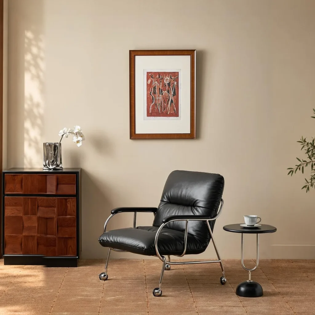 S-Curve Black Leather Lounge Chair in black — front view