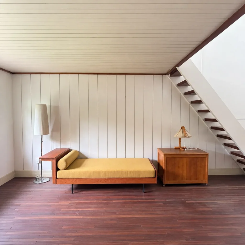 Loft Cherry Daybed in Vintage Yellow Linen with Side Ledge — front view