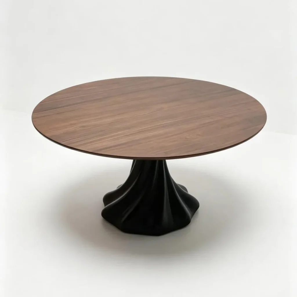 Lotus-Base Round Dining Table in Ash — front view