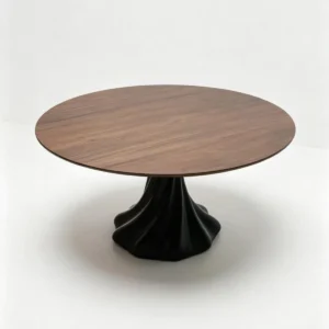 Lotus-Base Round Dining Table in Ash — front view
