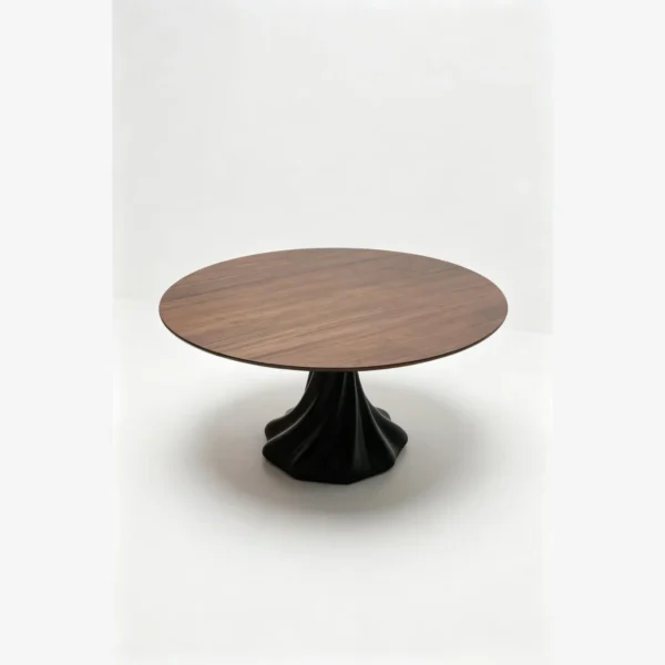 Lotus-Base Round Dining Table in Ash — in a room setting
